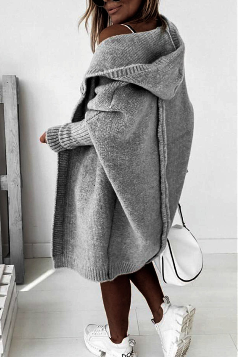 Women's bat-wing hooded knit cardigan