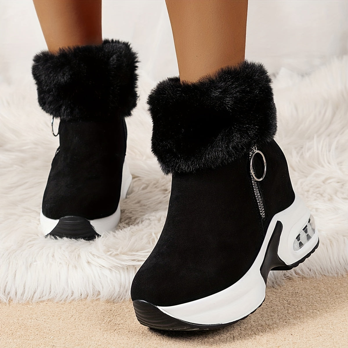 Women's height-increasing fur snow boots