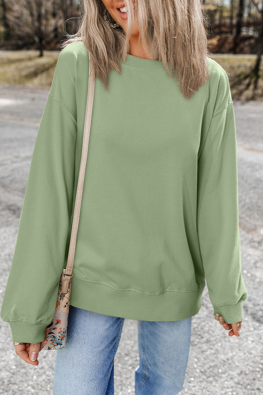 Women's Sweatshirt - Cotton Blend - Relaxed Fit - Crewneck Long Sleeve Casual Wear