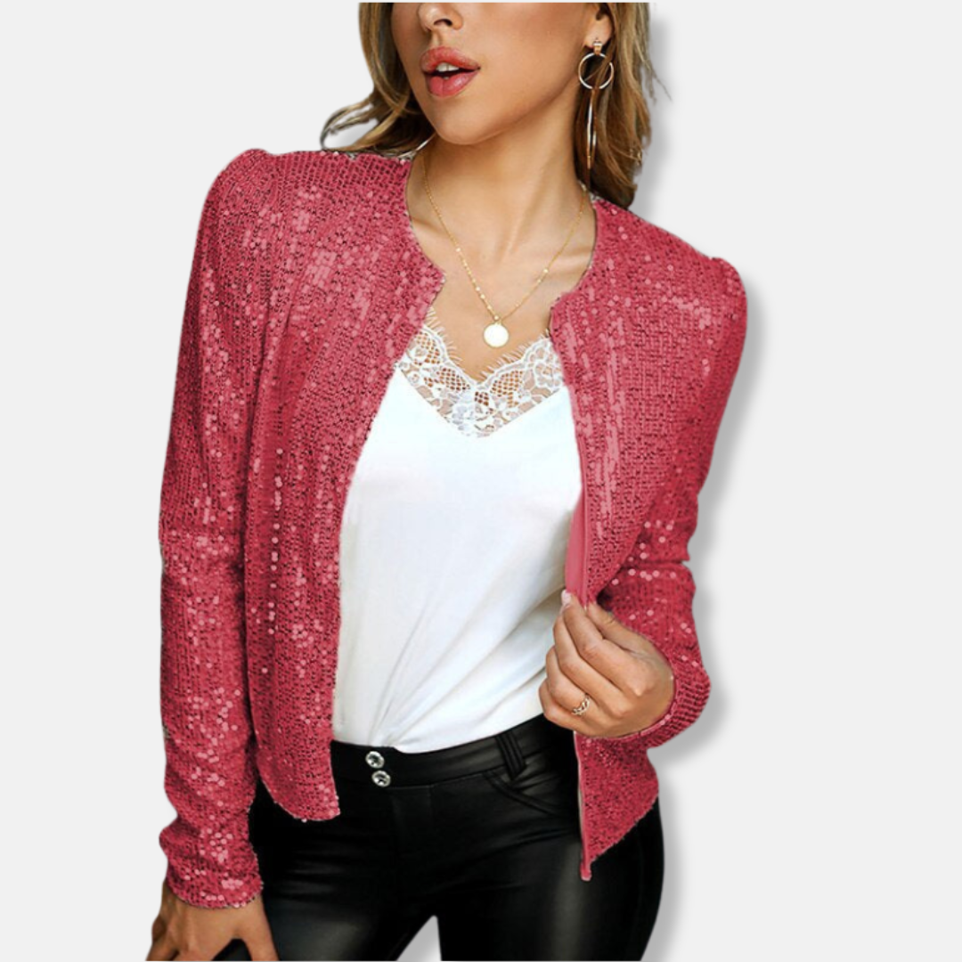 Woven Cropped Collarless Long Sleeve Blazer