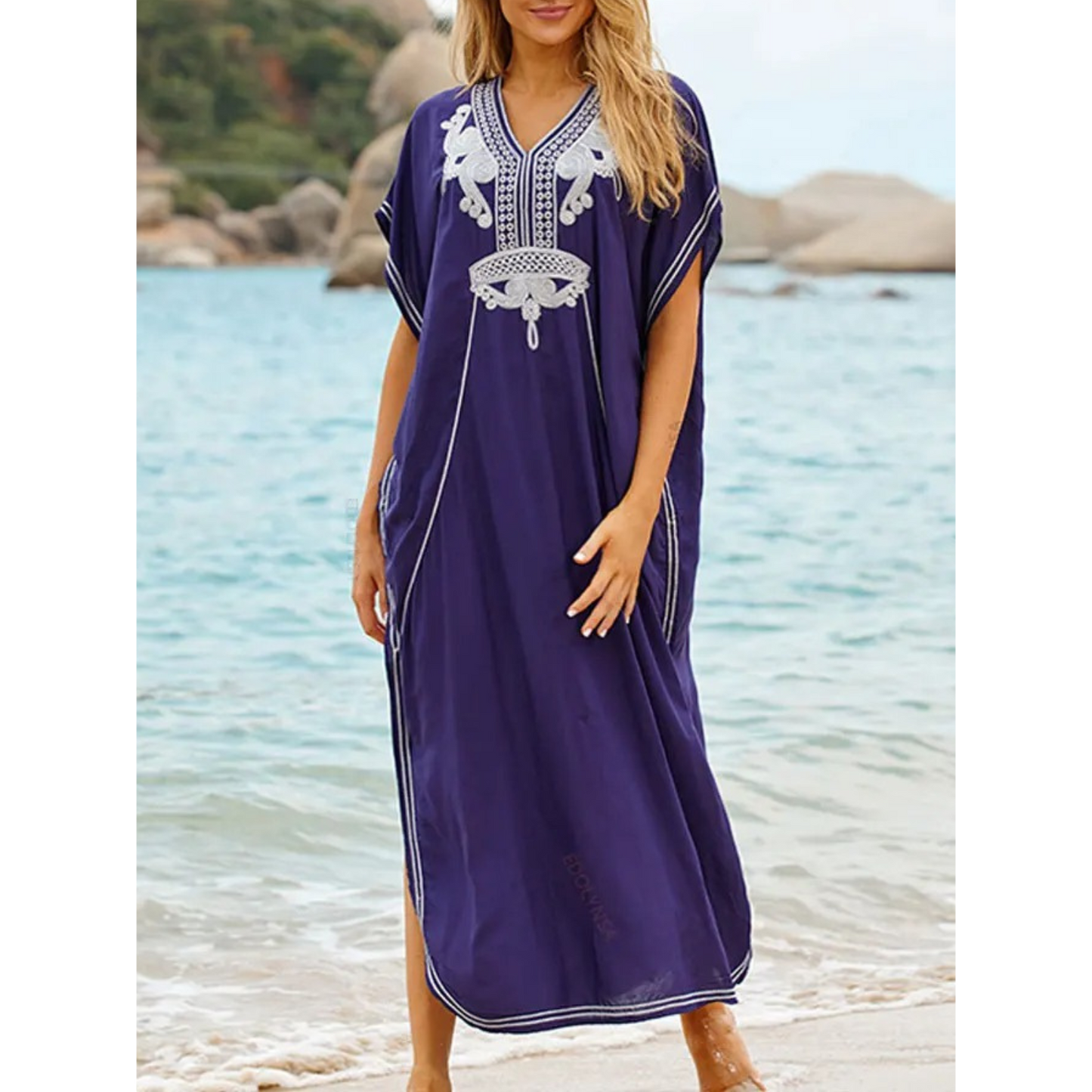 Women's Kaftan - Lightweight Flowy Design - V-Neck Loose Fit Beach Cover-Up