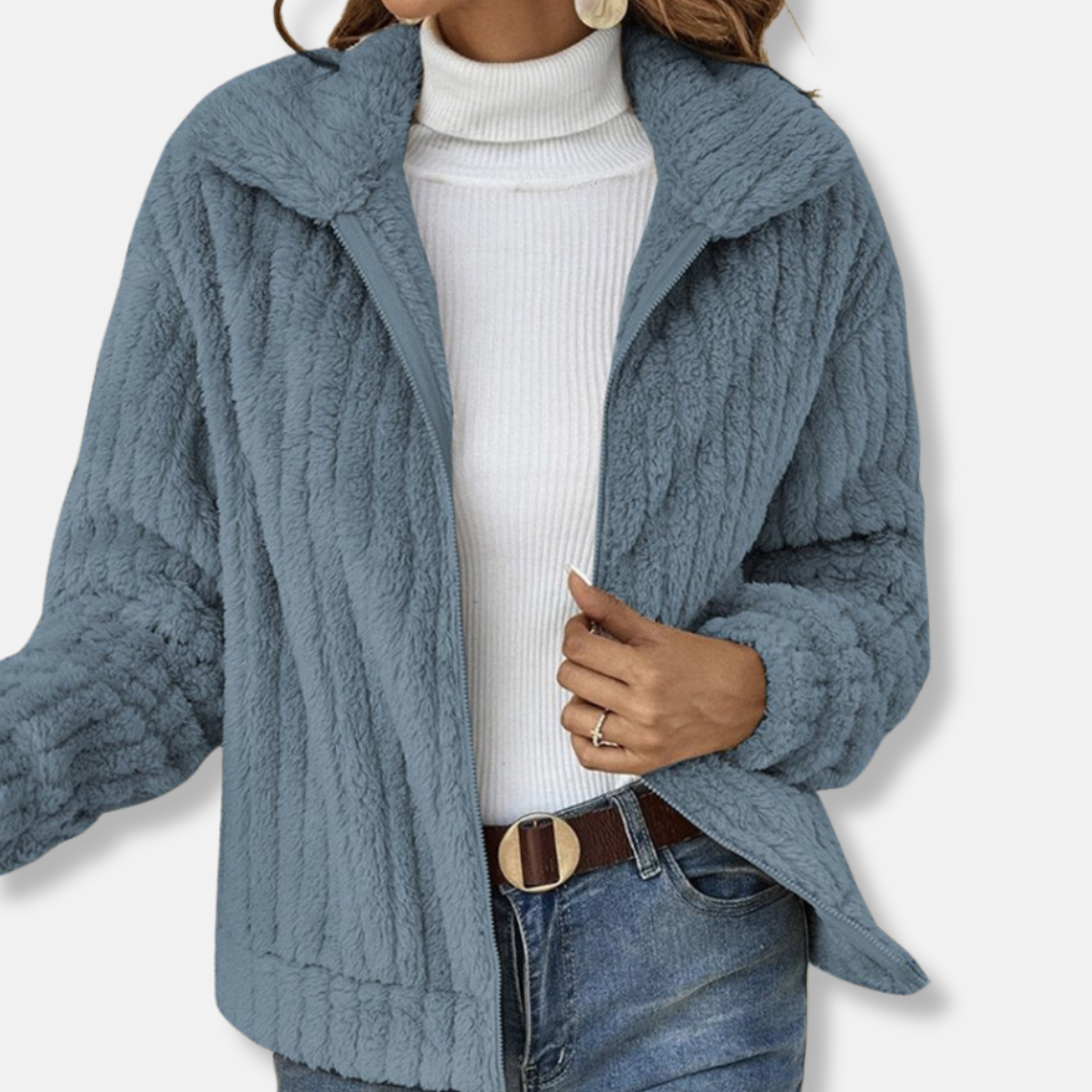 Lily Fleece Cropped Jacket | Ribbed Texture Relaxed Fit Jacket