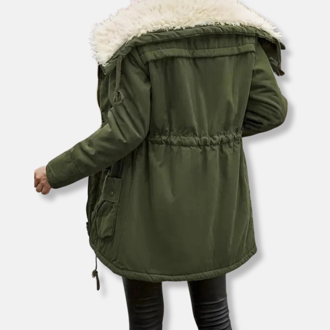 Faux Fur Hood Mid-Length Parka Jacket