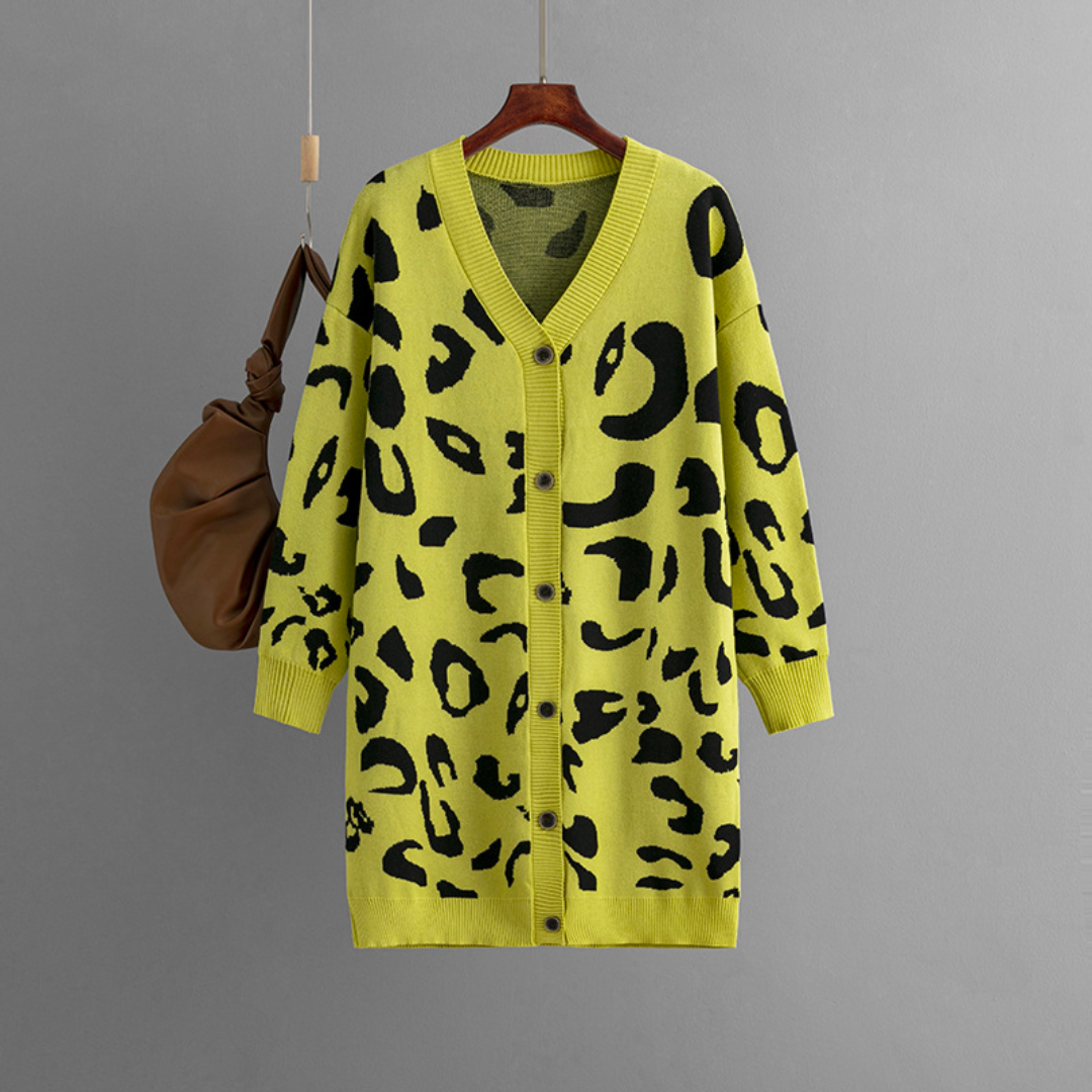 Women's button-up leopard print sweater