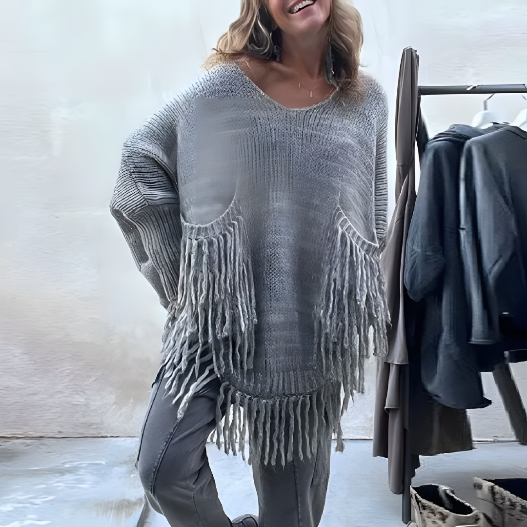 Women's bohemian fringed sweater with tassel detail
