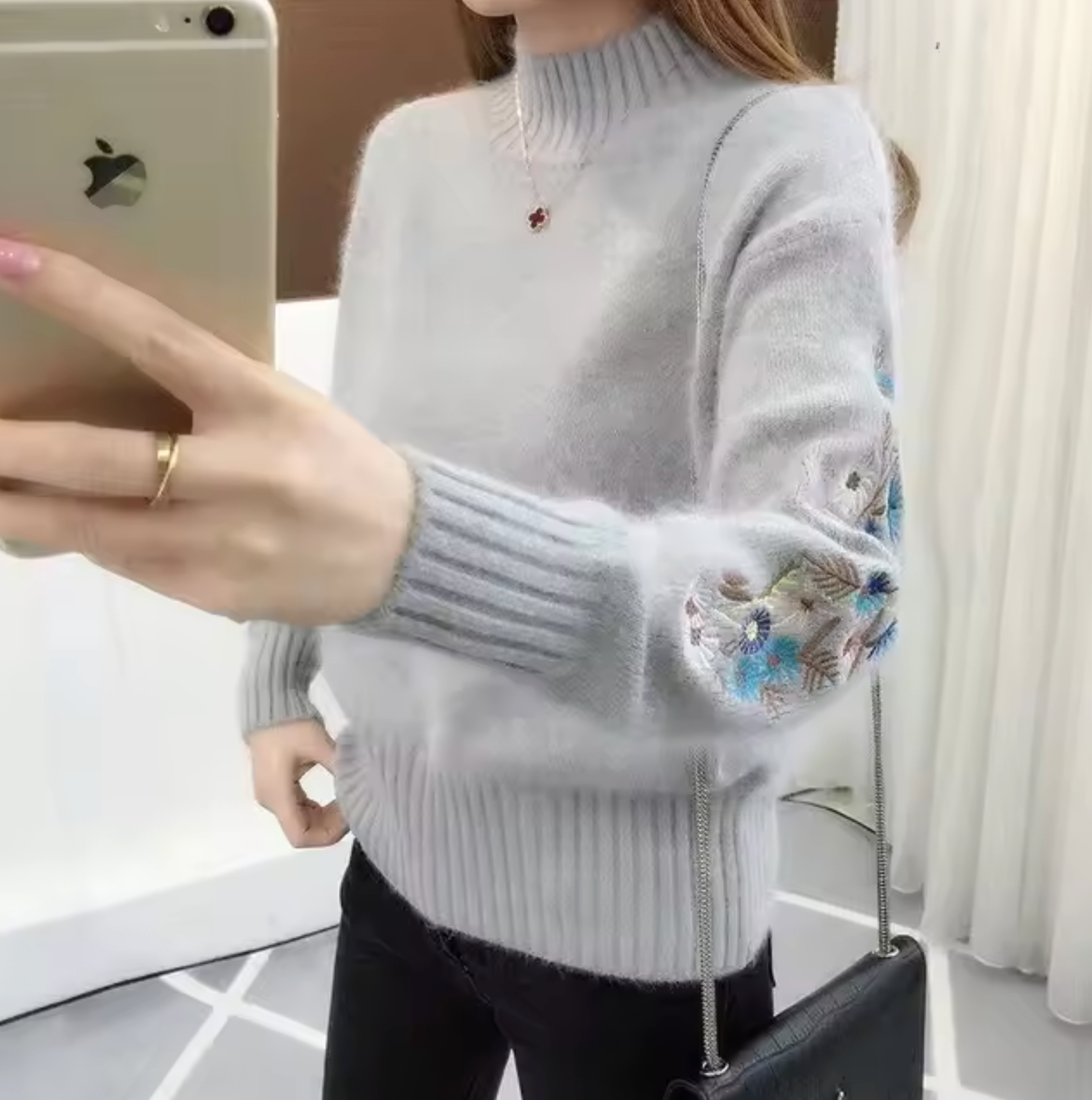 Floral Embroidered Knitted Sweater