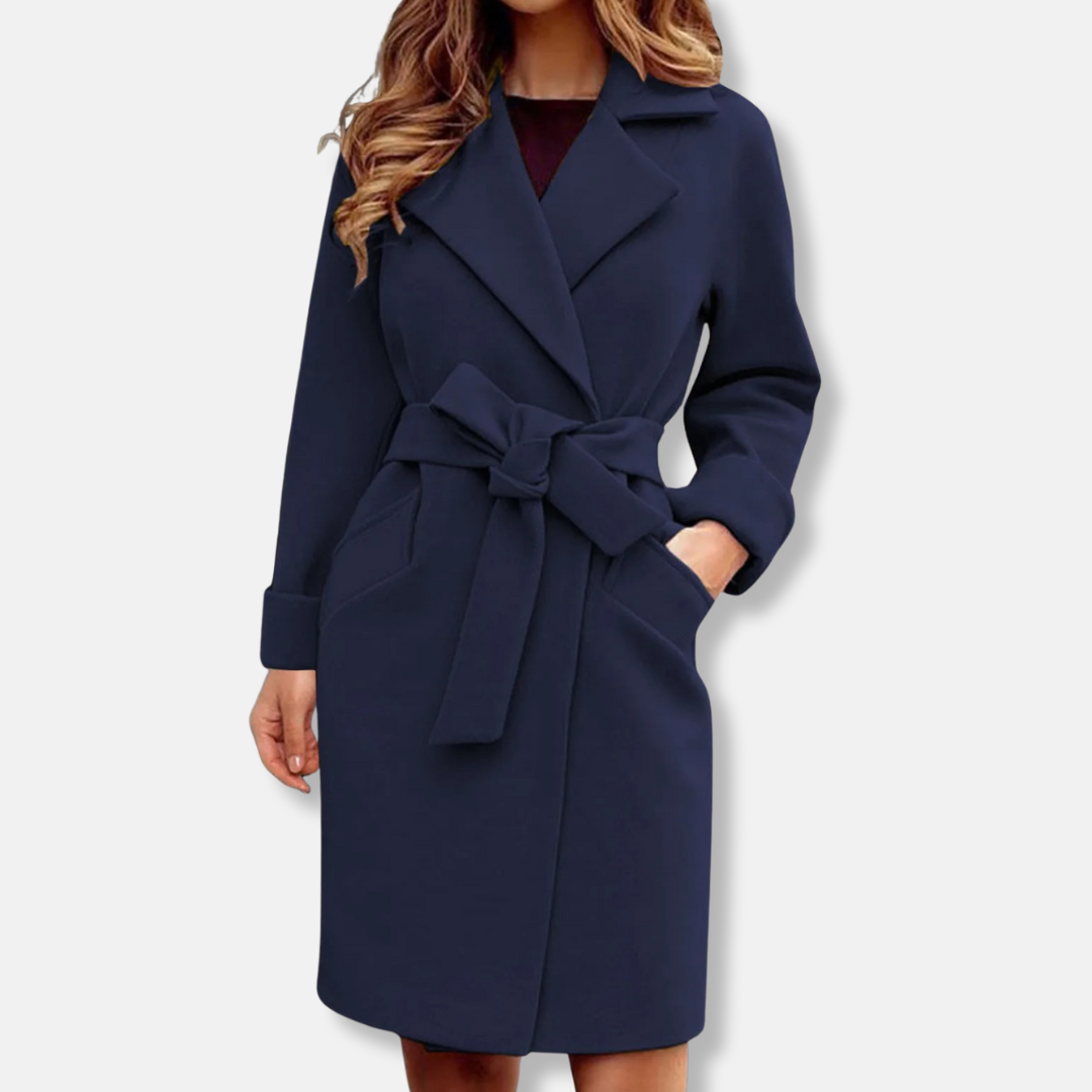 Isabella Wool Belted Trench Coat | Defined Waist Knee-Length Coat