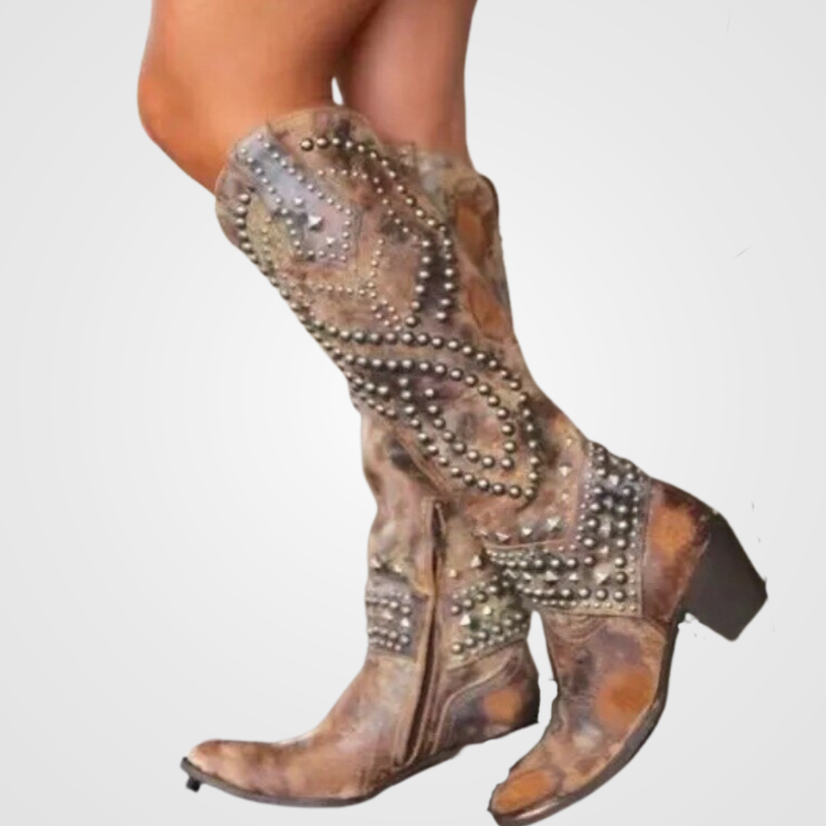 Women's long boots with rivet design