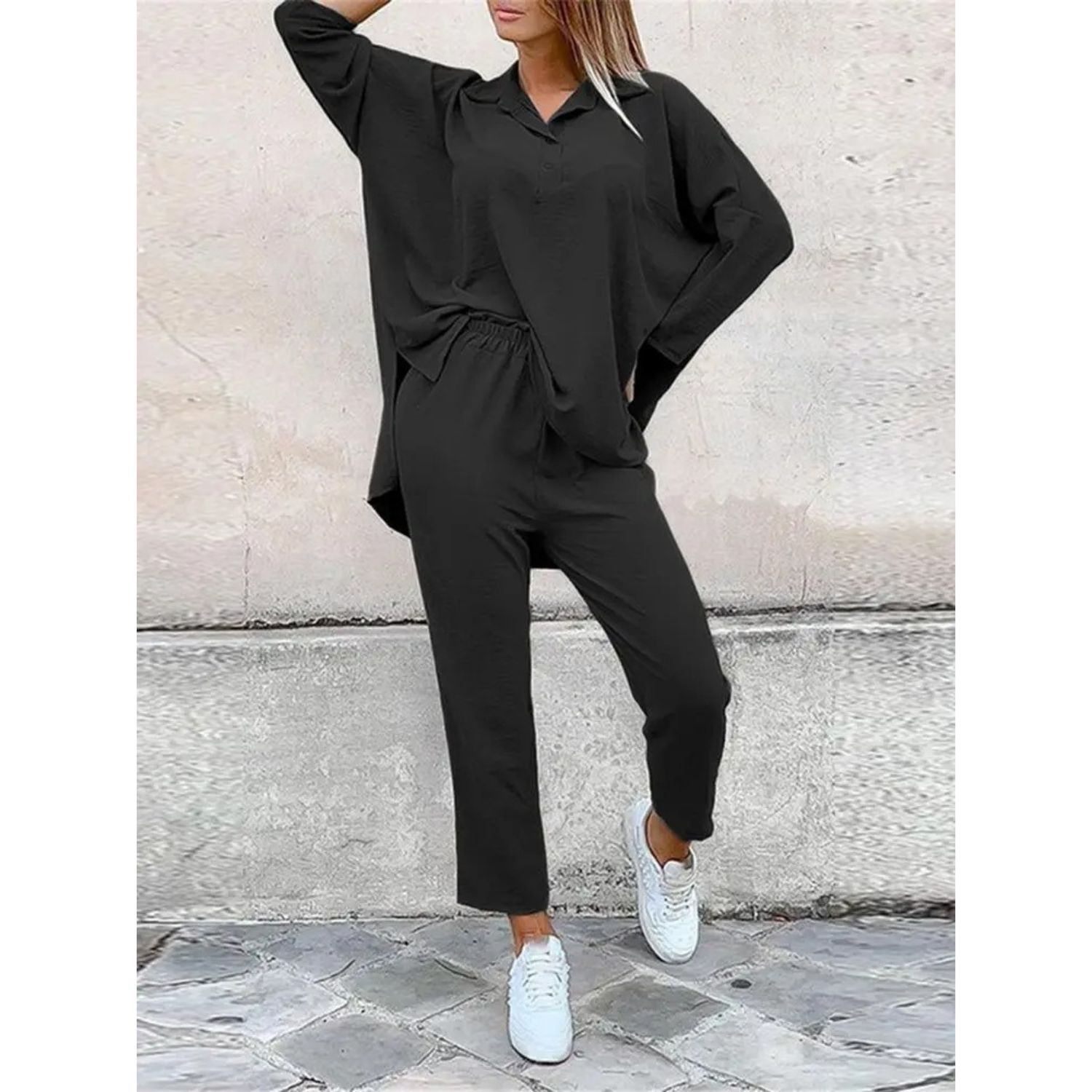 Oversized Two-Piece Button-Up Loungewear Set
