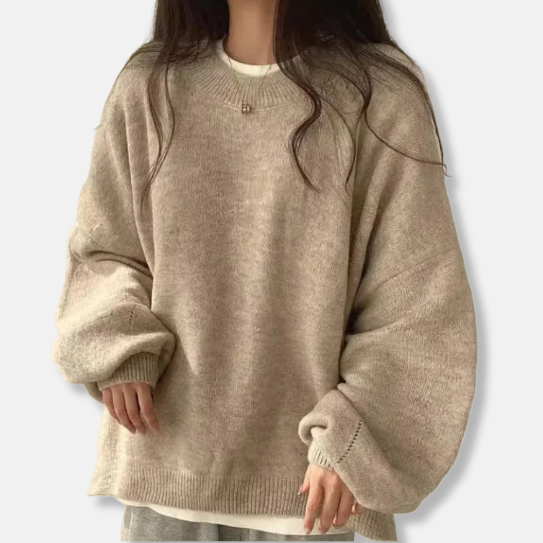 Oversized Fit Balloon Sleeve Crewneck Pullover Sweater