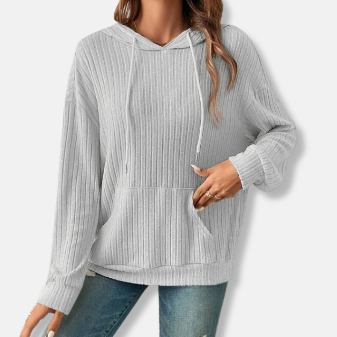 Women’s Hooded Sweater – Relaxed Fit – Rib Knit – Kangaroo Pocket – Drawstring Hood