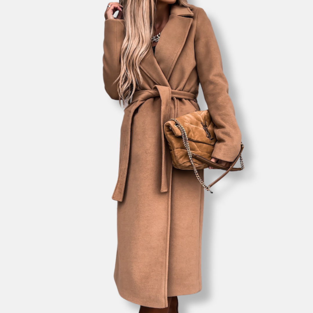 Rosie Wool Belted Wrap Coat | Notched Collar Mid-Calf Coat