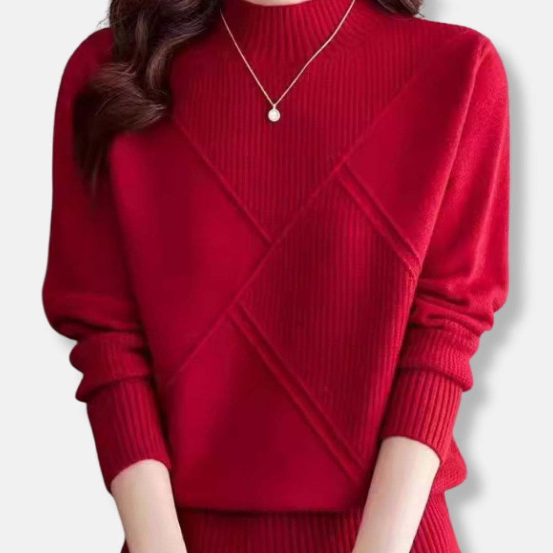 Knit Geometric Pattern Mock Neck Sweater