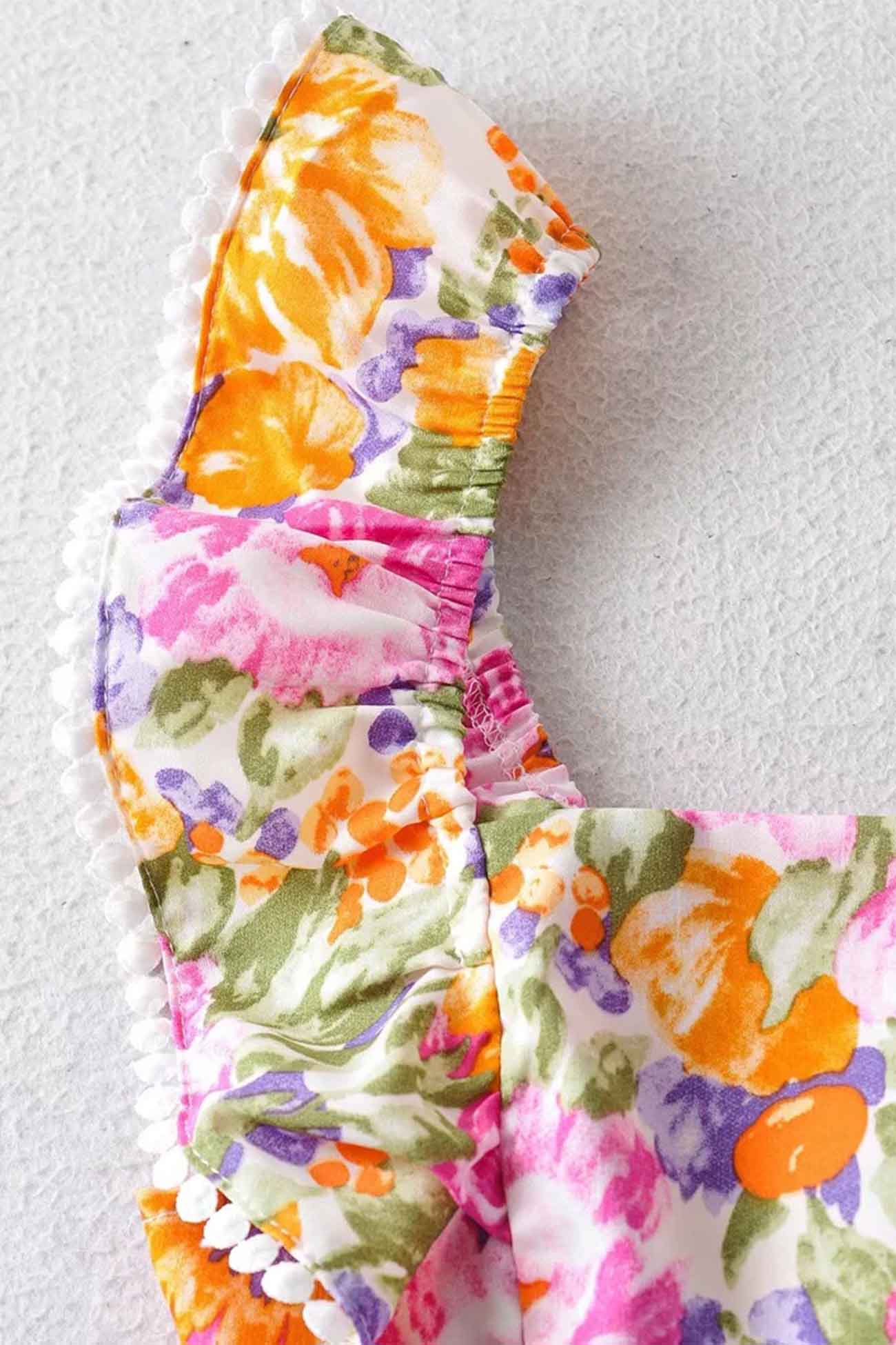 Women's Sundress - Floral Print - Square Neck - Ruffle Straps - Flared Skirt
