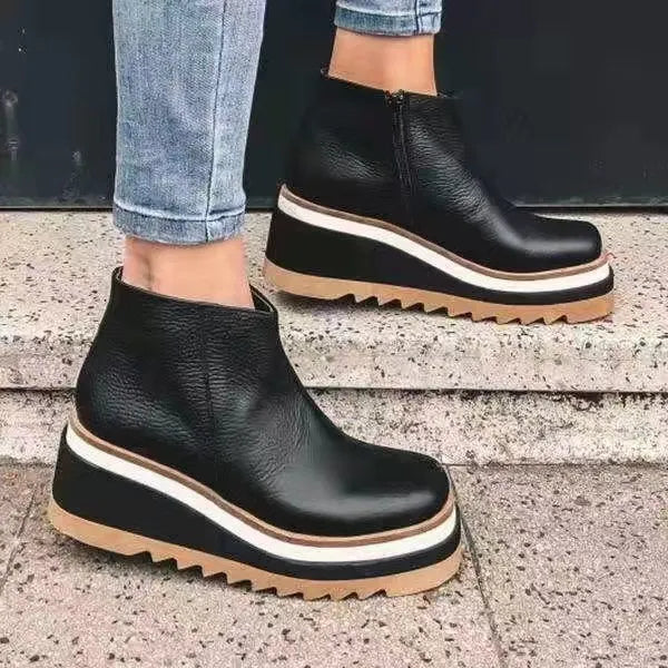 Women's leather boots with side zipper
