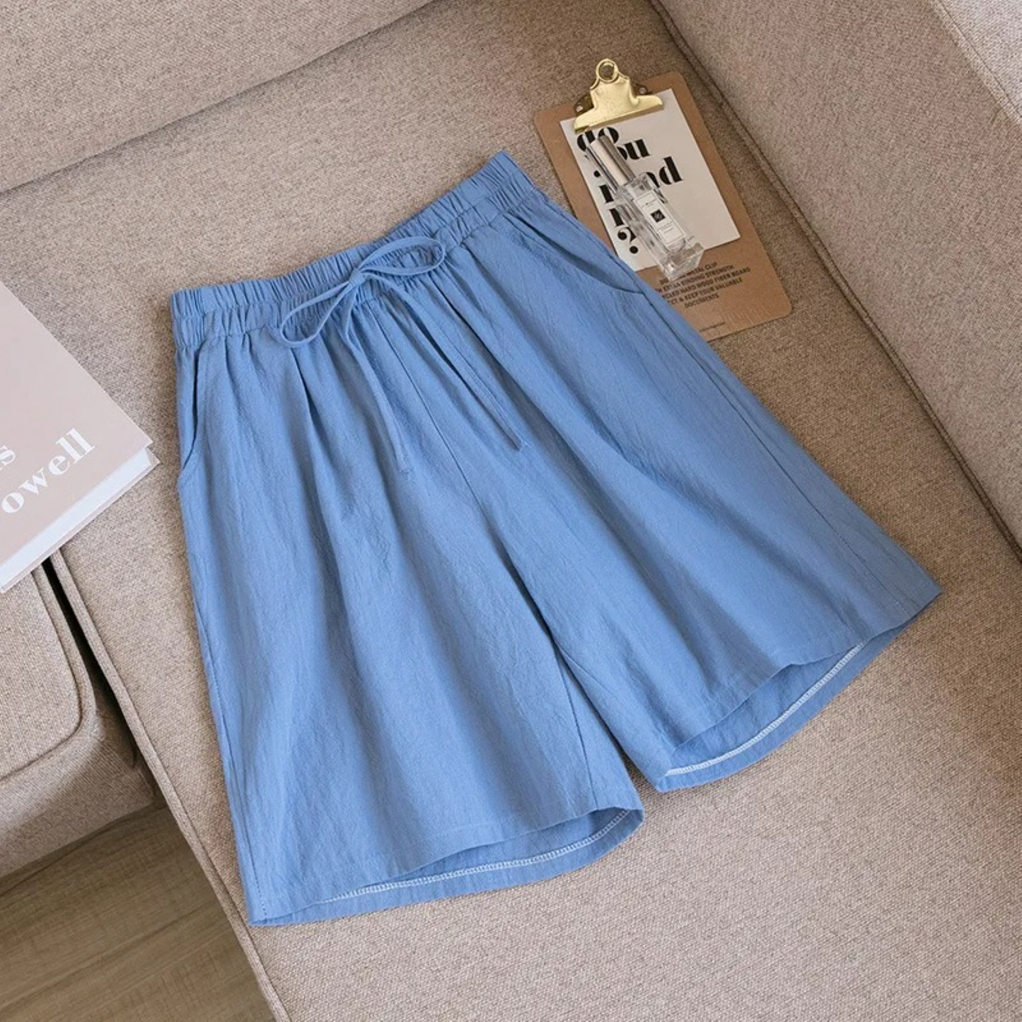 Women's Loose-Fit Shorts - Breathable Cotton Linen - Elastic Waist with Drawstring