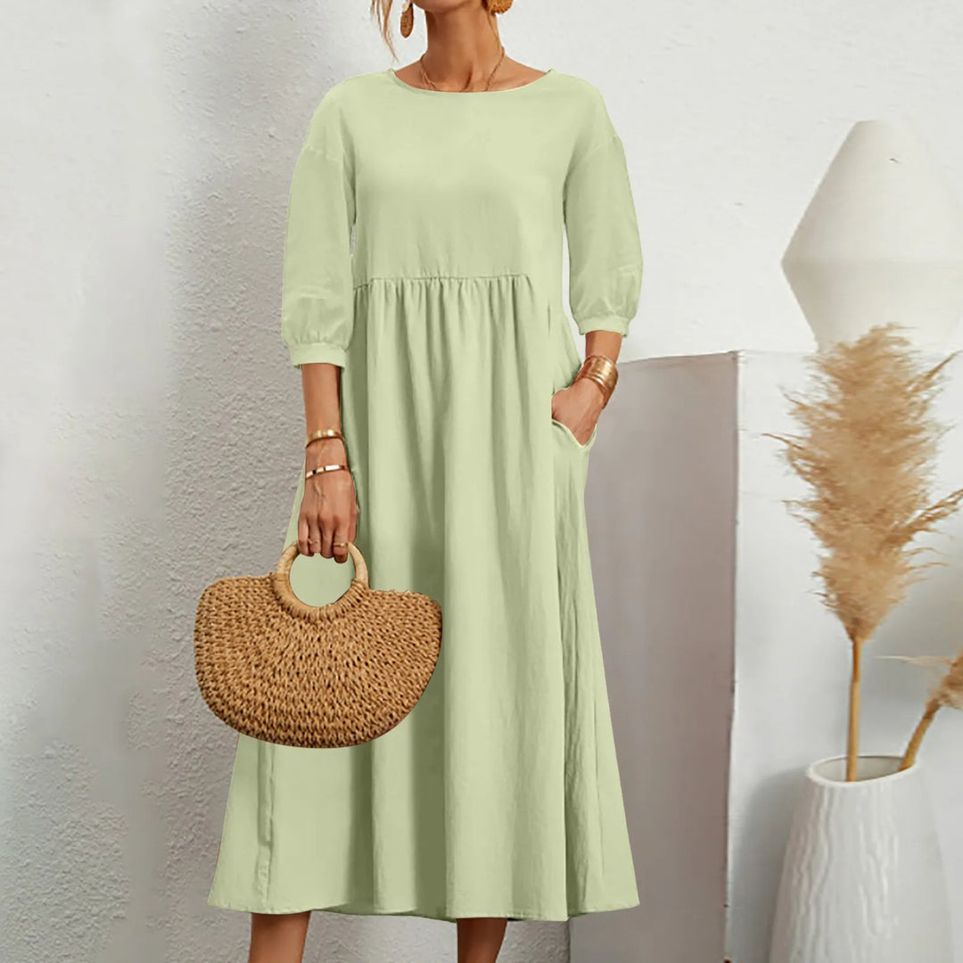 Women’s Midi Dress – Relaxed Fit – Breathable Blend – 3/4 Sleeve – Side Pockets