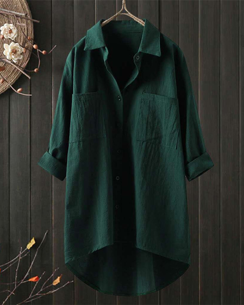 Women's Tunic Shirt - Breathable Cotton - Button-Up Relaxed Fit - Long Sleeve