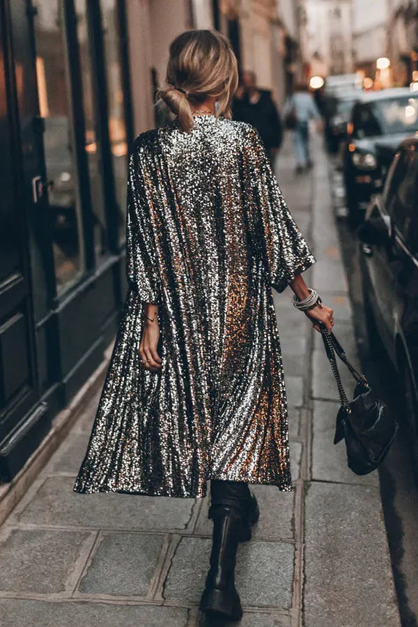 Amelia Loose Fit Sequin Cardigan Jacket | Mid-Length Open Front Jacket
