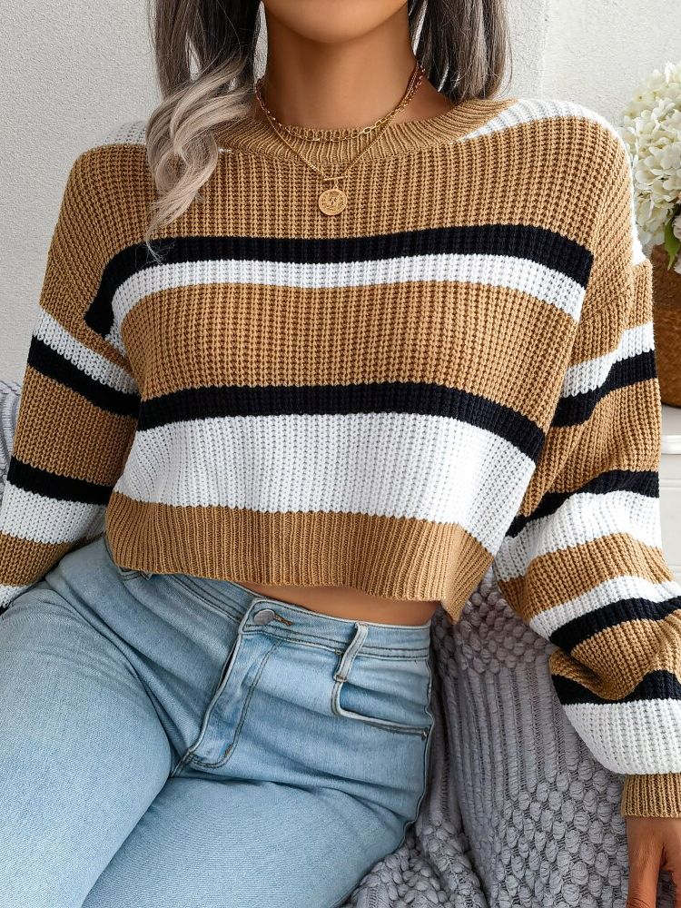 Striped Relaxed Fit Cropped Sweater