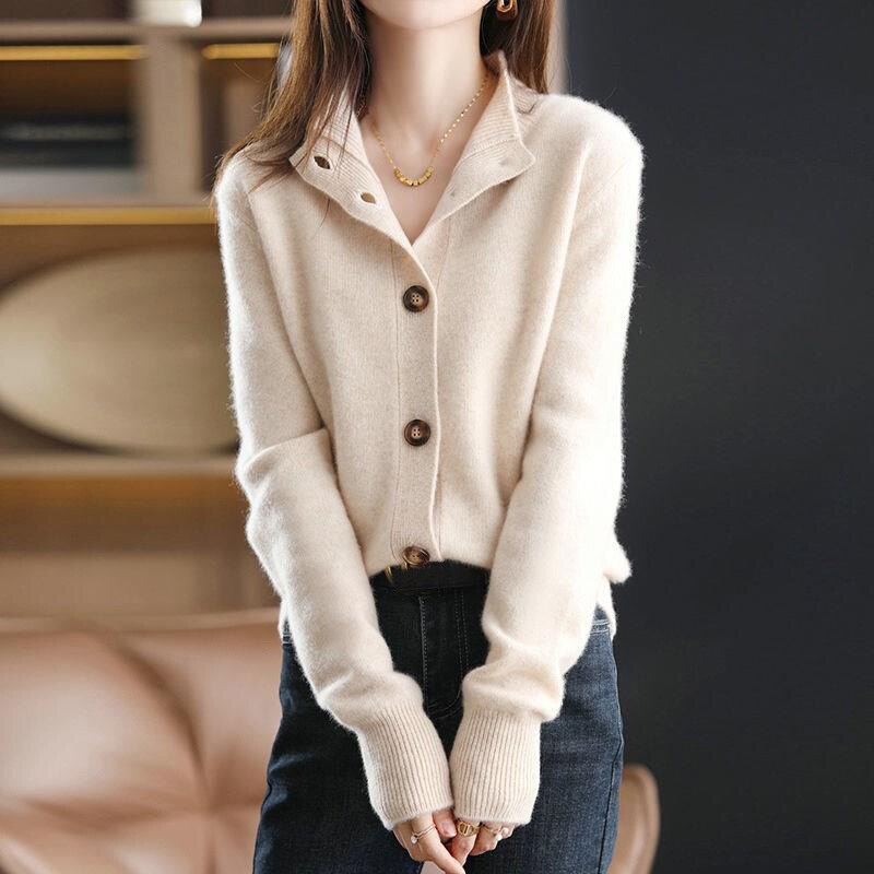 Women’s Cardigan – Wool Blend – Relaxed Fit – Button-Up – Ribbed Hem & Cuffs