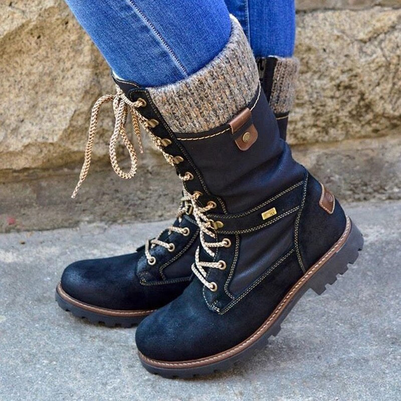 Lace-up knee-high combat boots for women
