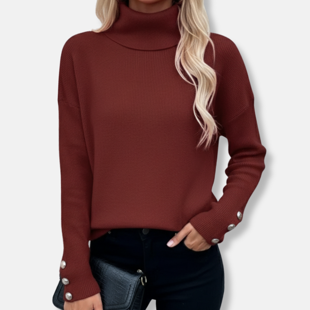Olivia Oversized Turtleneck Sweater | Ribbed Button Cuff Sweater