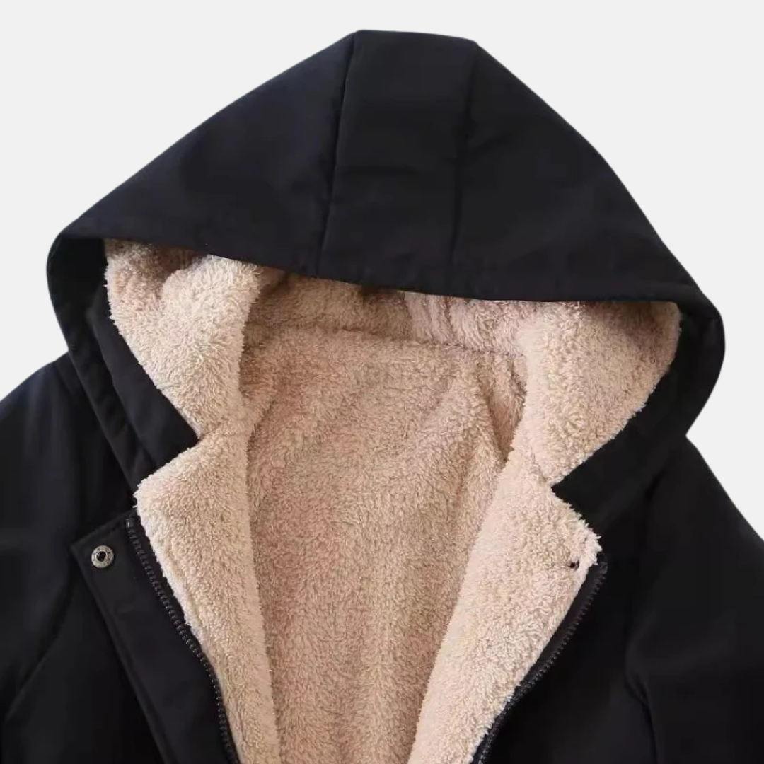 Women’s Parka Jacket – Loose Fit – Plush Lined – Hooded – Drawstring Waist – Mid-Thigh