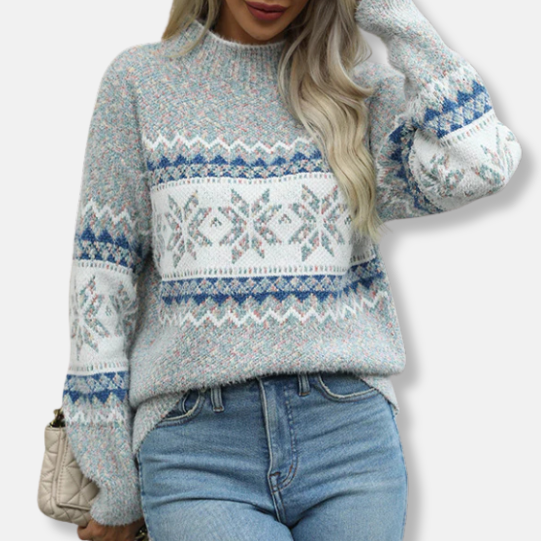 Fair Isle Pattern Oversized Knit Sweatshirt