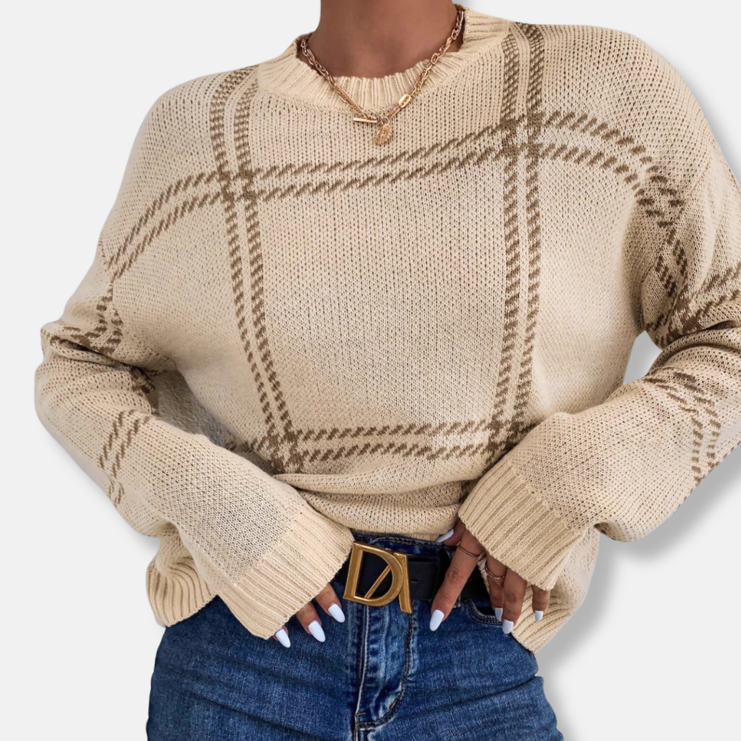 Knit Windowpane Plaid Crewneck Sweatshirt