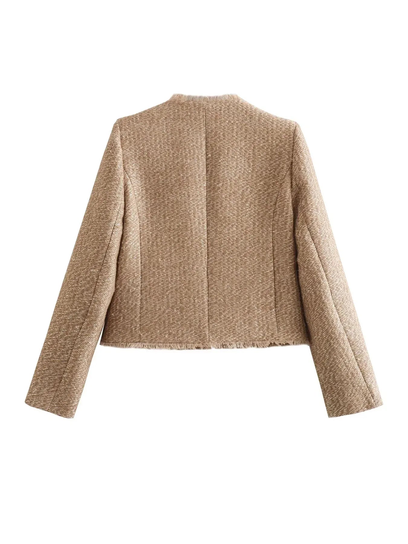Women’s Tweed Jacket – Tailored Fit – Textured Fabric – Button Front – Waist Length