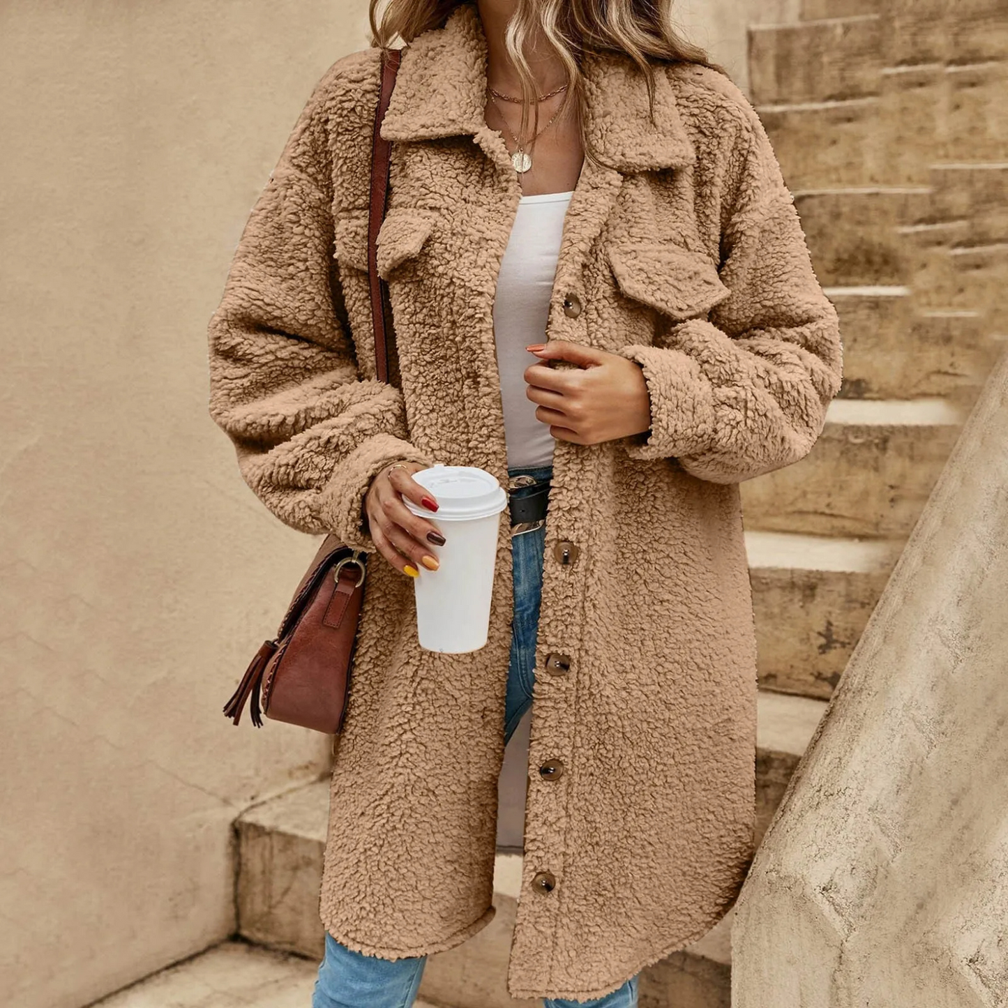 Women's textured long sleeve coat
