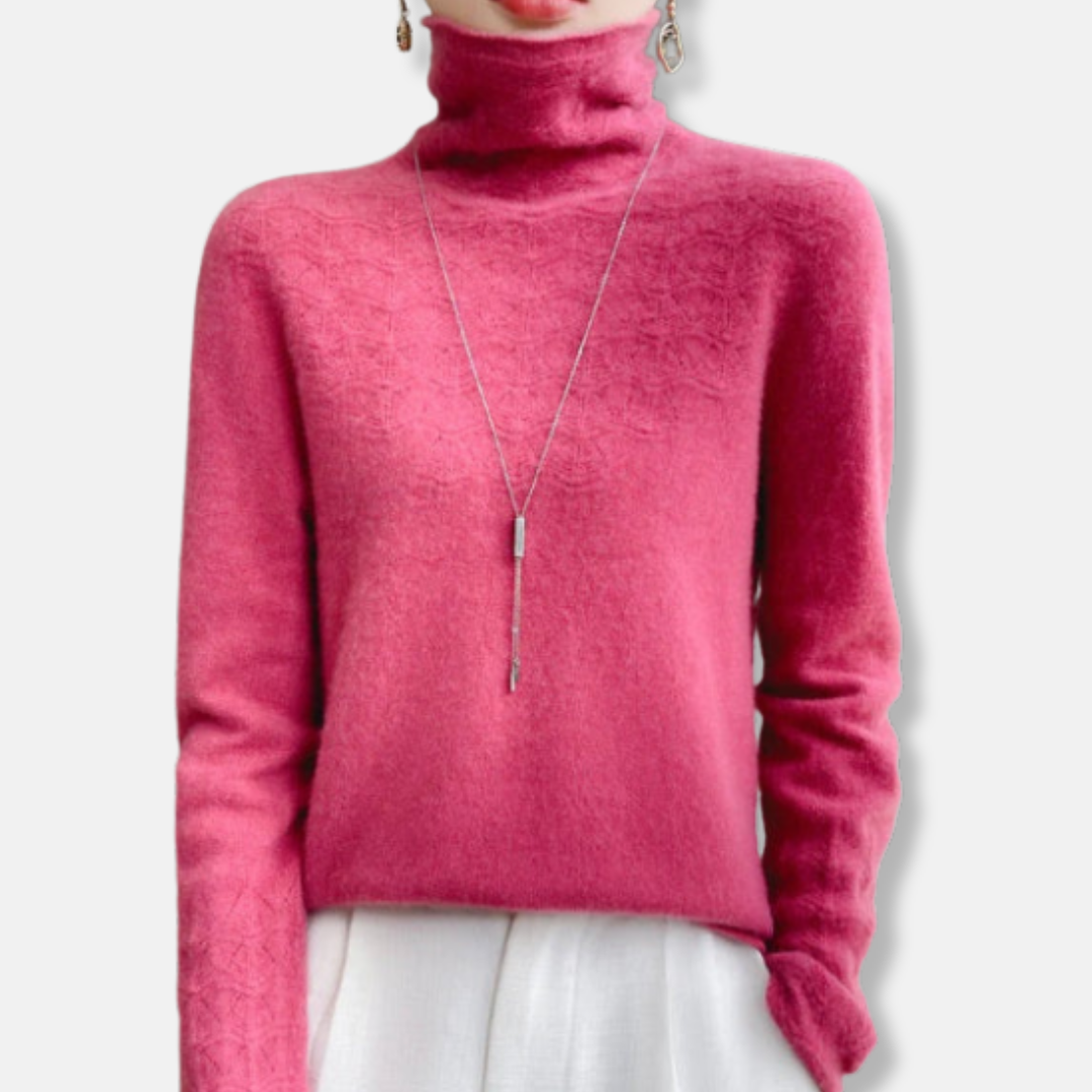 Amelia Slim Fit Turtleneck Sweater | Geometric Hollow Knit Sweater