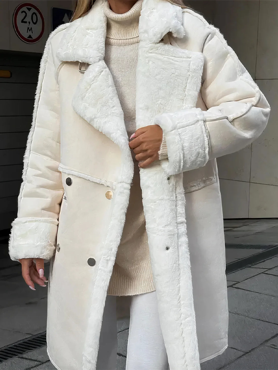 Women's lapel warm long plush jacket
