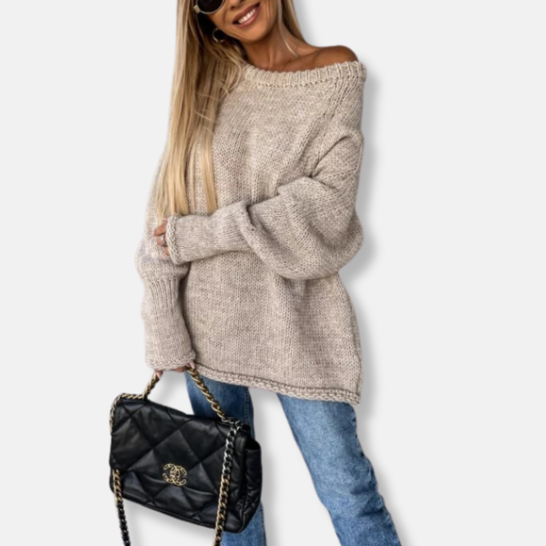 Chunky Knit Oversized Off-Shoulder Balloon Sleeve Sweater