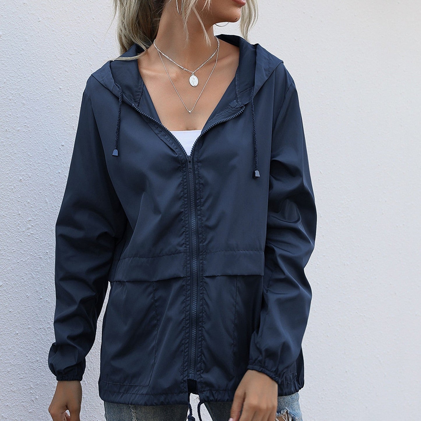 Women's lightweight windproof rainproof zip-up hoody jacket