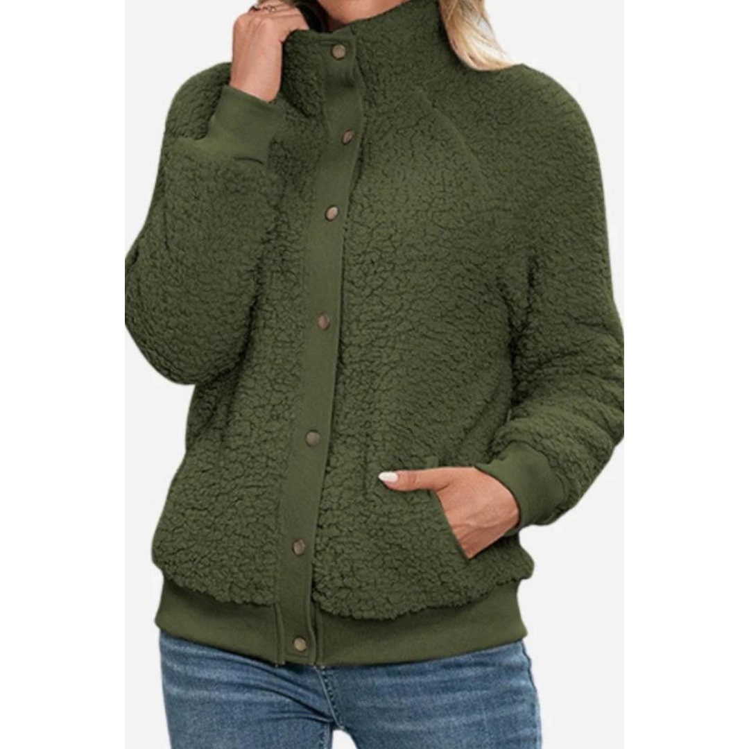 Stand Collar Fleece Button Down Jacket