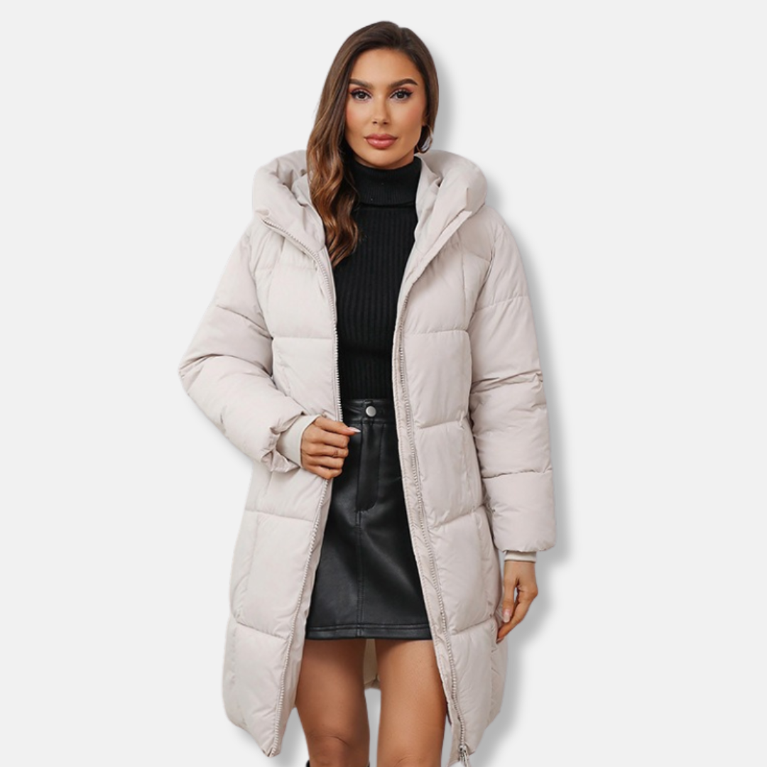 Women’s Hooded Coat – Slim Fit – Quilted Insulated – Mid-Length Padded Outerwear