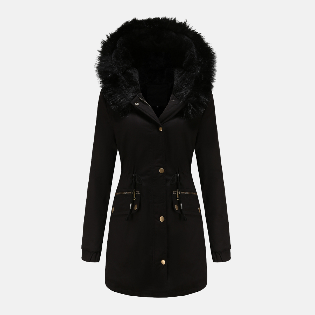 Women’s Parka Jacket – Water-Resistant – Faux Fur Hood – Drawstring Waist – Longline Fit