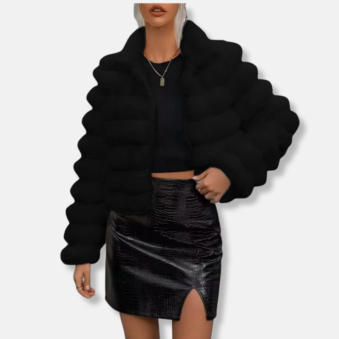 Women’s Jacket - Faux Fur - Cropped Fit - Stand-Up Collar - Long Sleeve