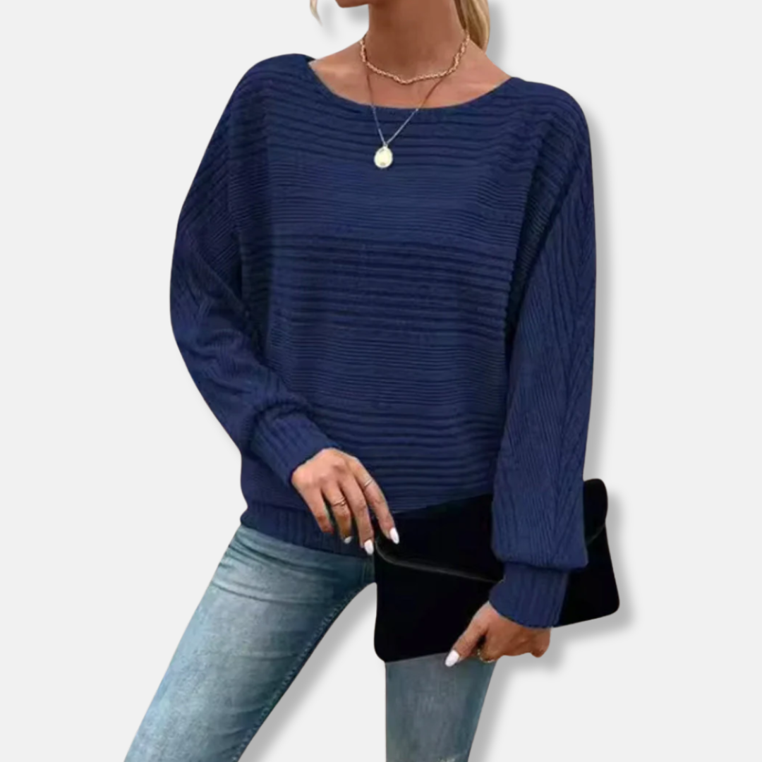 Women’s Top - Knit - Oversized Fit - Wide Boat Neck - Dolman Long Sleeve