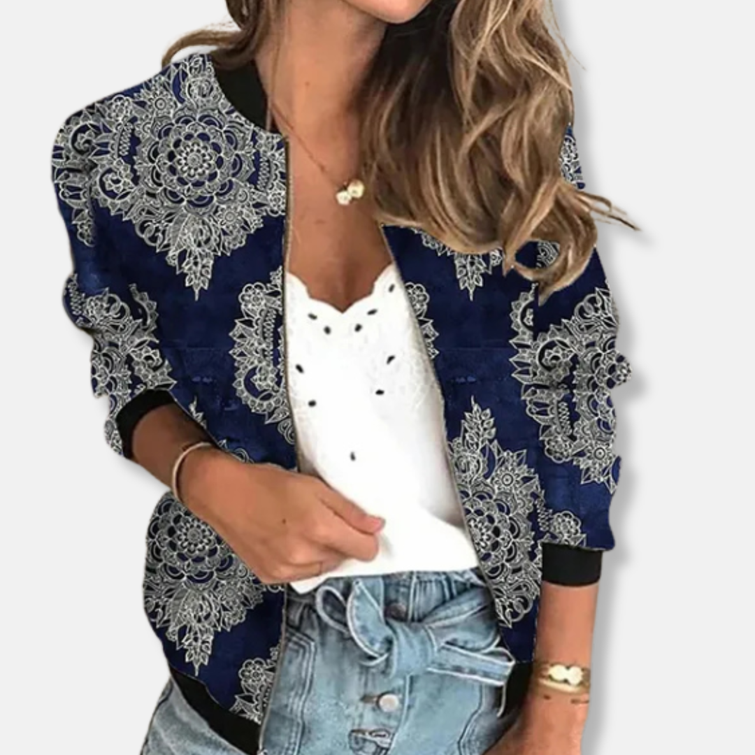 Isabella Relaxed Fit Bomber Jacket | Succulent Print Ribbed Collar Bomber Jacket