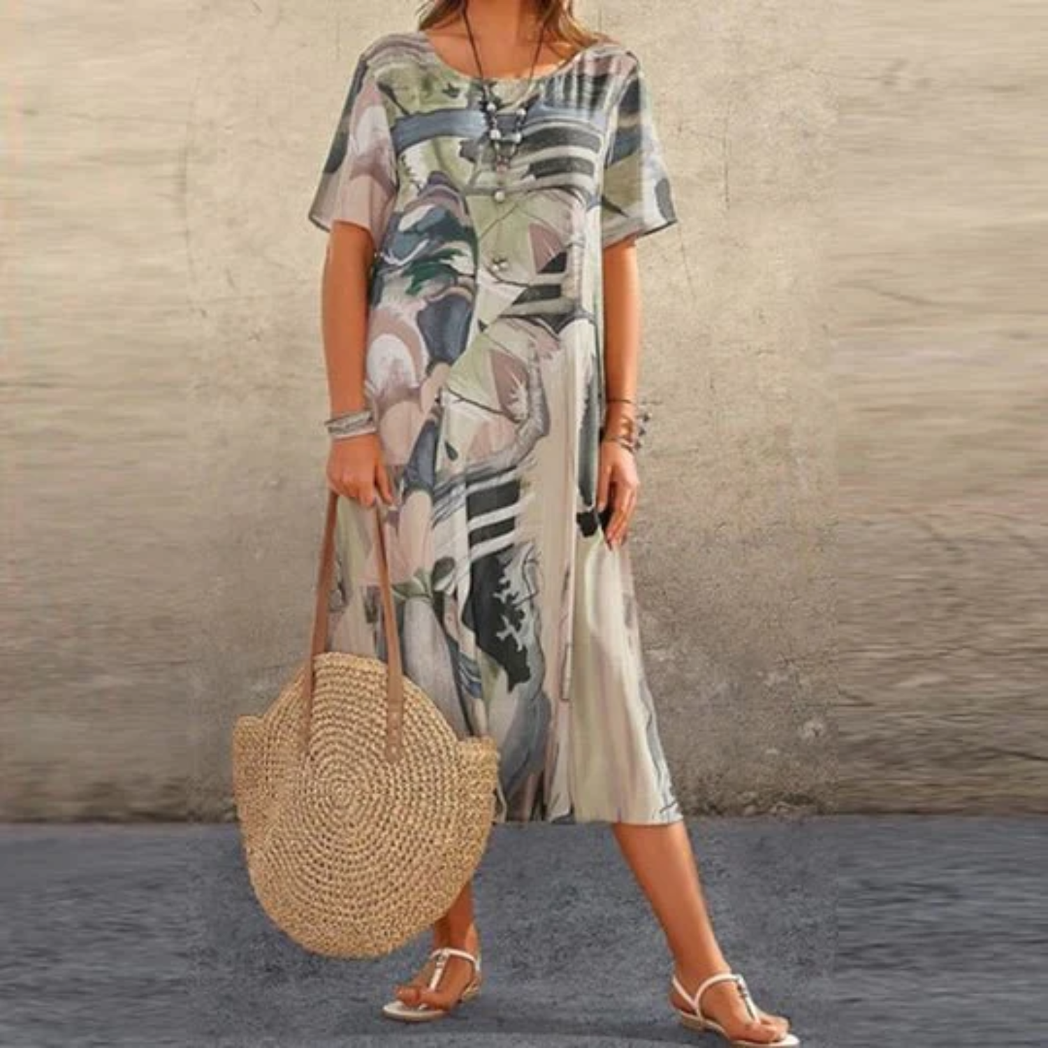 Floral Print Lightweight Loose Fit Midi Dress