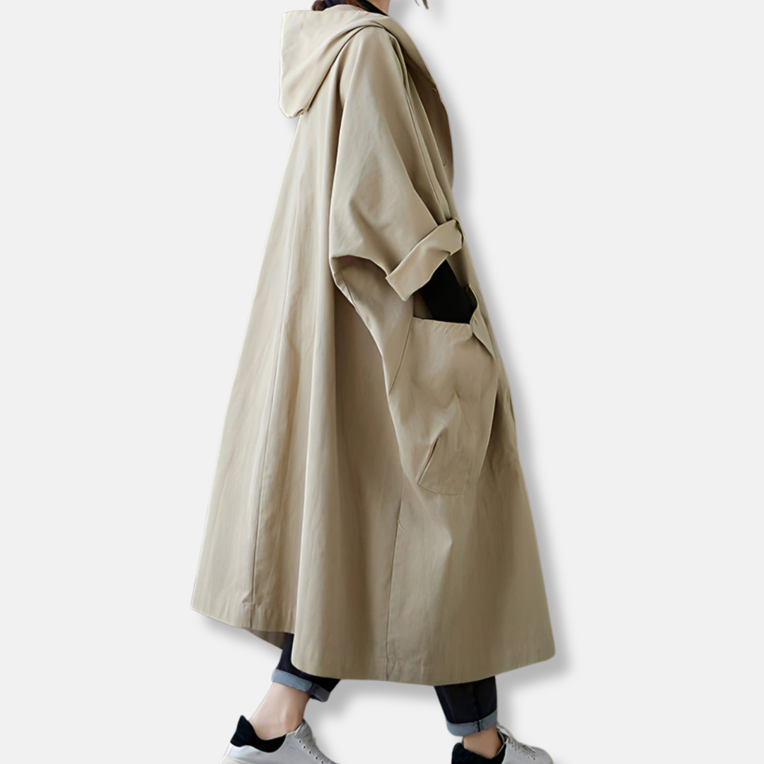 Isabella Cotton Oversized Hooded Trench Coat | Retro Button Front Coat