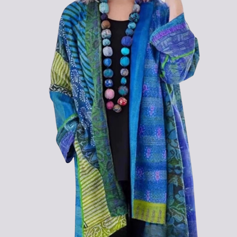 Women’s Boho Patchwork Kimono – Vibrant Vintage-Inspired Long Cardigan