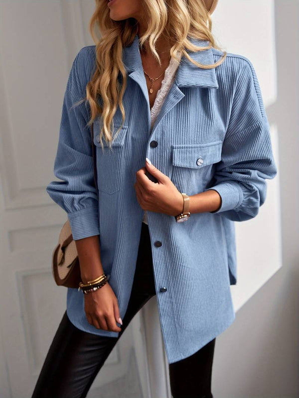 Women's relaxed collar button-down corduroy jacket