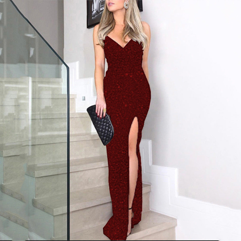 Women's Elegant Sequin Split Evening Dress