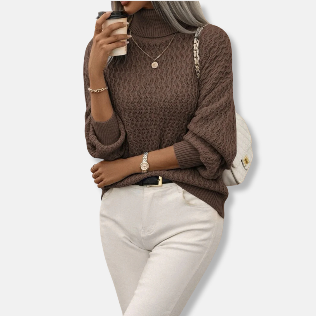 Knit Blend Turtleneck Balloon Sleeve Sweater