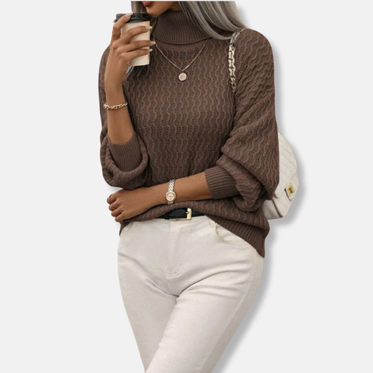 Knit Blend Turtleneck Balloon Sleeve Sweater