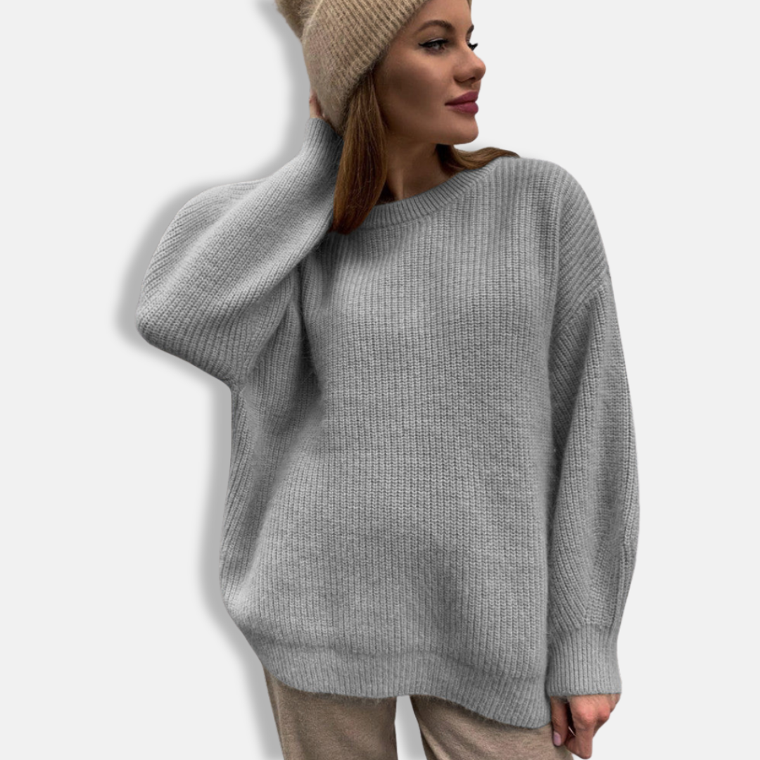 Women’s Oversized Sweater – Soft Knit – Ribbed Texture – Crew Neck – Long Sleeve